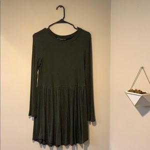 Green Striped Long Sleeve Mini Dress